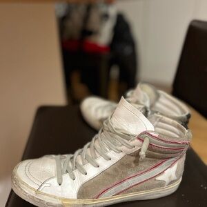 Golden Goose White and Gray Sneakers with Red Details